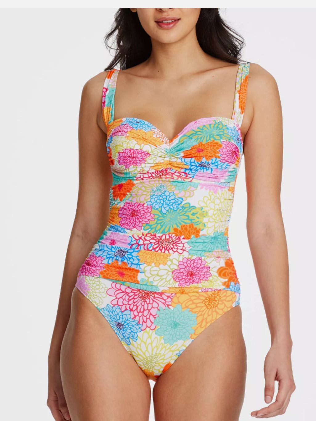 Bleu Rod Beattie Fresh Picks. Underwire Shirred Bright Floral One-Piece Swimsuit